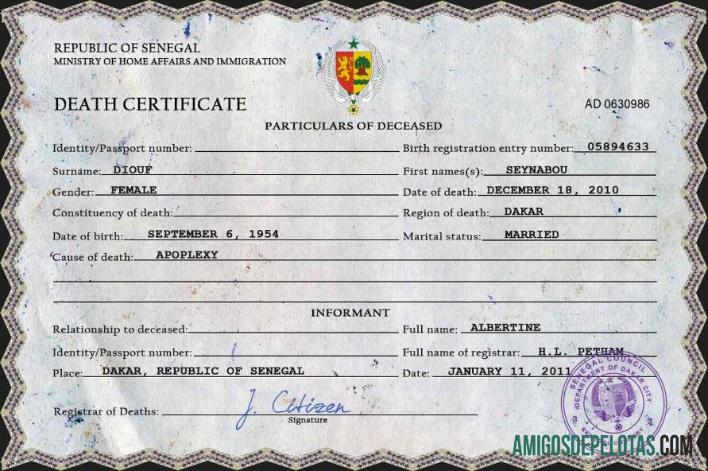 Para baixar modelo PSD de certidão de óbito de registro vital do Senegal